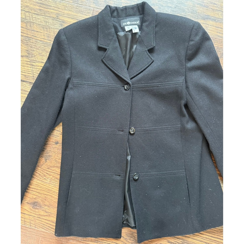 Sag Harbor Vintage 90s Pure New Wool Blazer Black Three Button Jacket Size 10